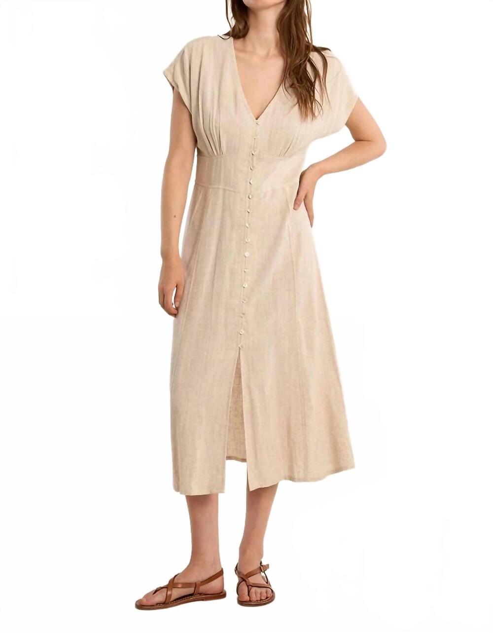 NEW MOLLY BRACKEN midi woven dress in beige